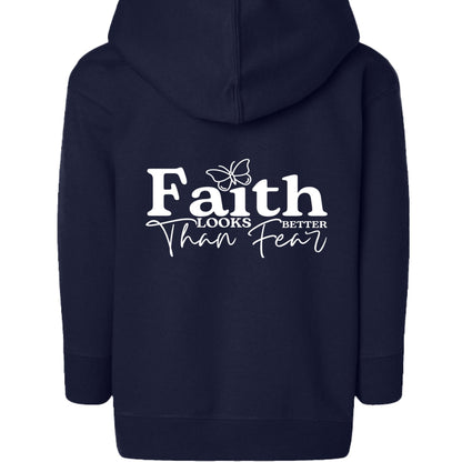 Faith Looks Better Toddler Christian Full - Zip Hooded Sweatshirt - ClaimedbyGodDesigns