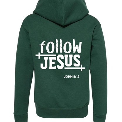 Follow Him Youth Christian Full - Zip Hooded Sweatshirt - ClaimedbyGodDesigns