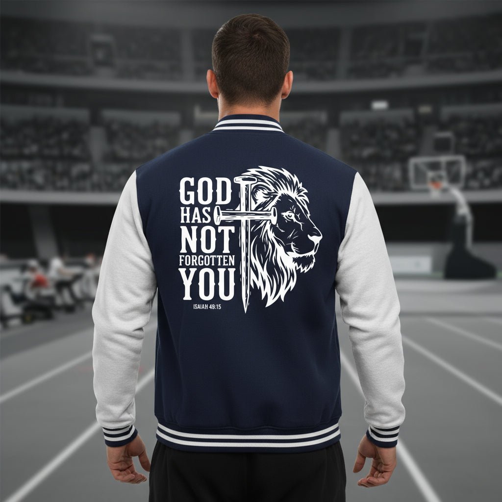 He has not Forgotten You Men's Christian Heavyweight Letterman Jacket - ClaimedbyGodDesigns