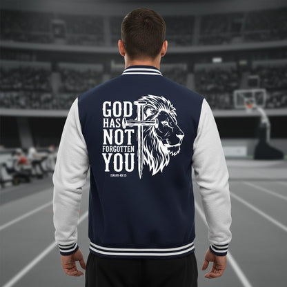 He has not Forgotten You Men's Christian Heavyweight Letterman Jacket - ClaimedbyGodDesigns