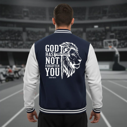 He has not Forgotten You Men's Christian Heavyweight Letterman Jacket - ClaimedbyGodDesigns