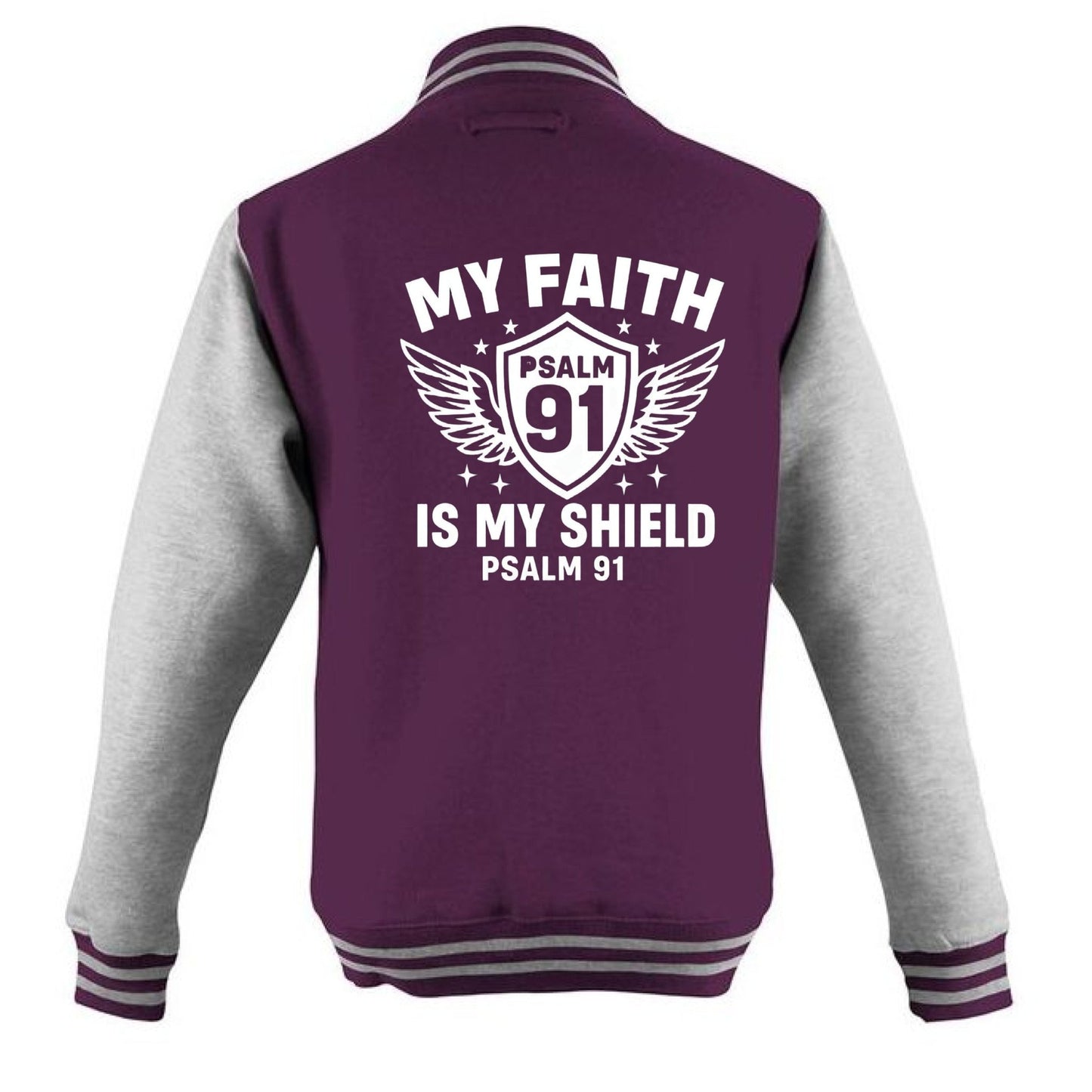 My Faith Is My Shield Men's Christian Heavyweight Letterman Jacket - ClaimedbyGodDesigns