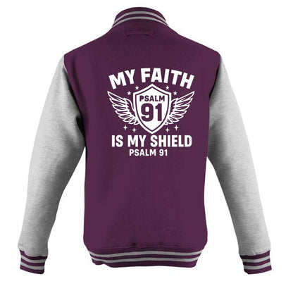 My Faith Is My Shield Men's Christian Heavyweight Letterman Jacket - ClaimedbyGodDesigns