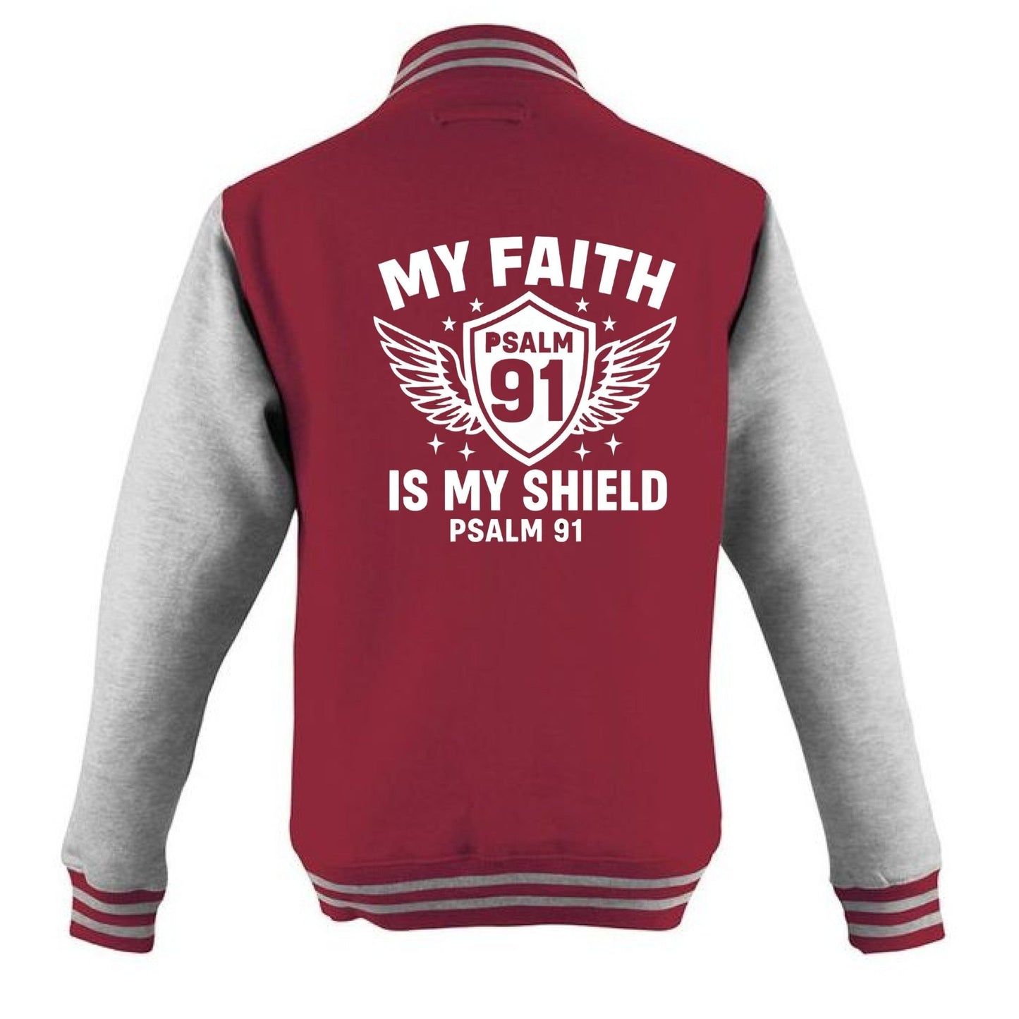 My Faith Is My Shield Men's Christian Heavyweight Letterman Jacket - ClaimedbyGodDesigns