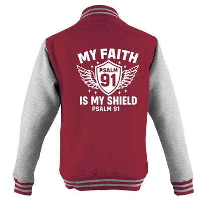 My Faith Is My Shield Men's Christian Heavyweight Letterman Jacket - ClaimedbyGodDesigns
