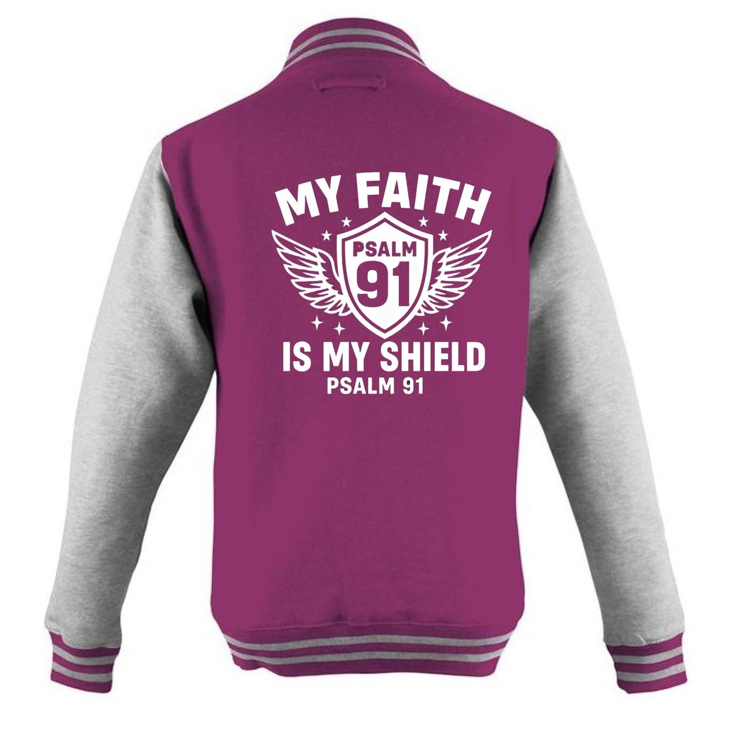 My Faith Is My Shield Men's Christian Heavyweight Letterman Jacket - ClaimedbyGodDesigns