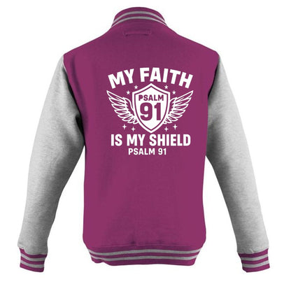 My Faith Is My Shield Men's Christian Heavyweight Letterman Jacket - ClaimedbyGodDesigns