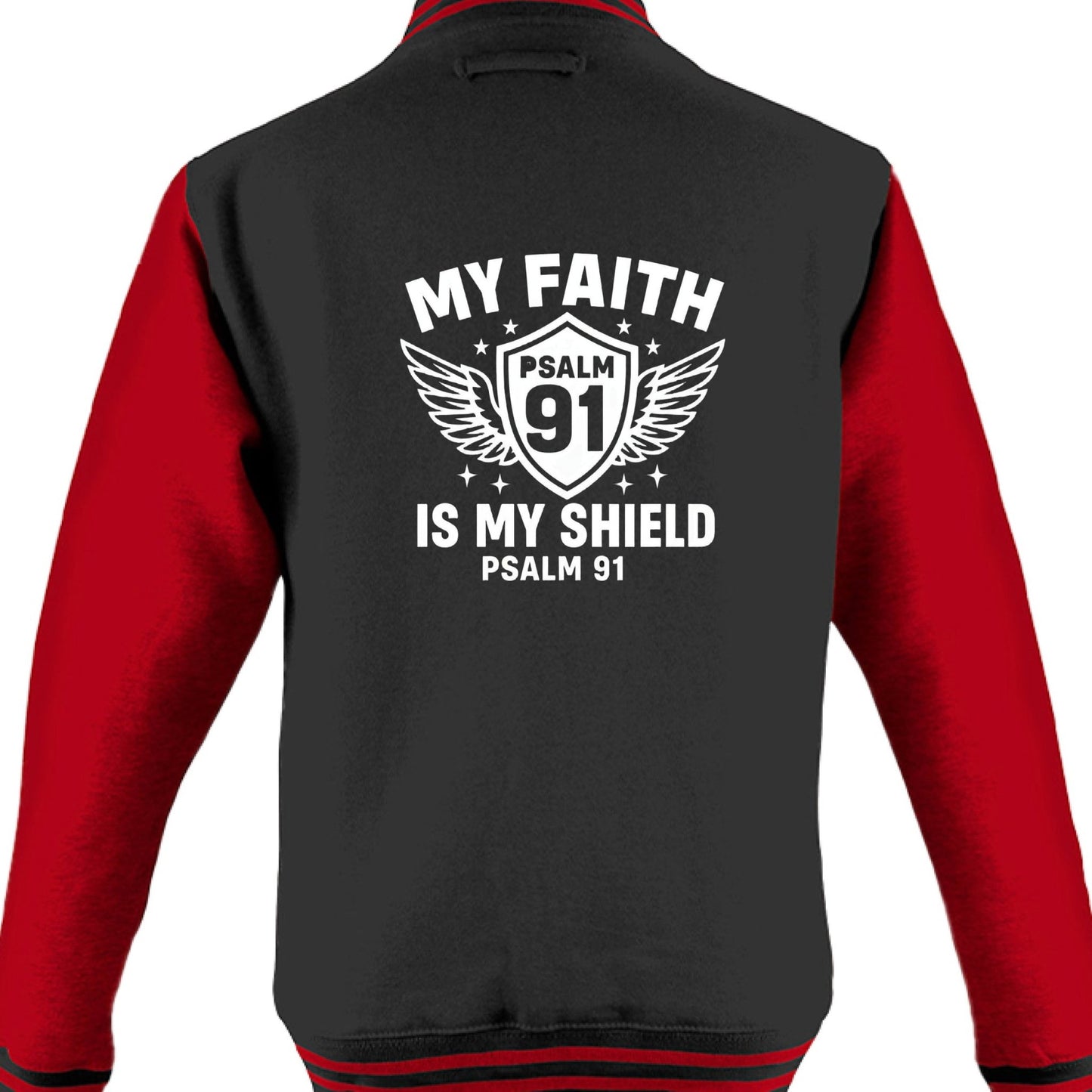 My Faith Is My Shield Men's Christian Heavyweight Letterman Jacket - ClaimedbyGodDesigns