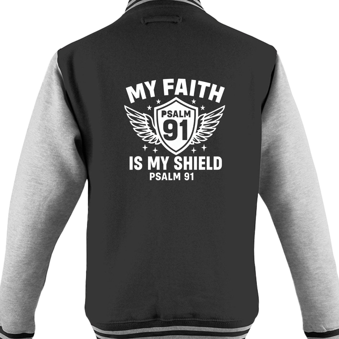 My Faith Is My Shield Men's Christian Heavyweight Letterman Jacket - ClaimedbyGodDesigns
