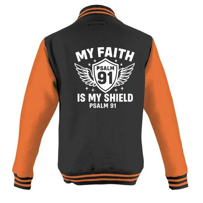 My Faith Is My Shield Men's Christian Heavyweight Letterman Jacket - ClaimedbyGodDesigns