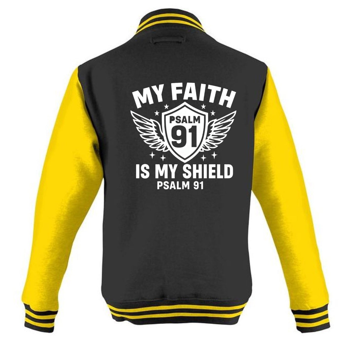 My Faith Is My Shield Men's Christian Heavyweight Letterman Jacket - ClaimedbyGodDesigns