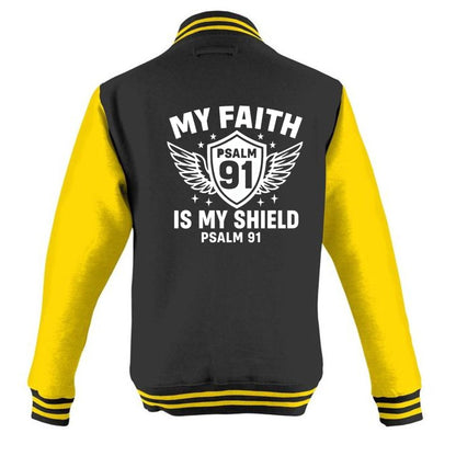 My Faith Is My Shield Men's Christian Heavyweight Letterman Jacket - ClaimedbyGodDesigns