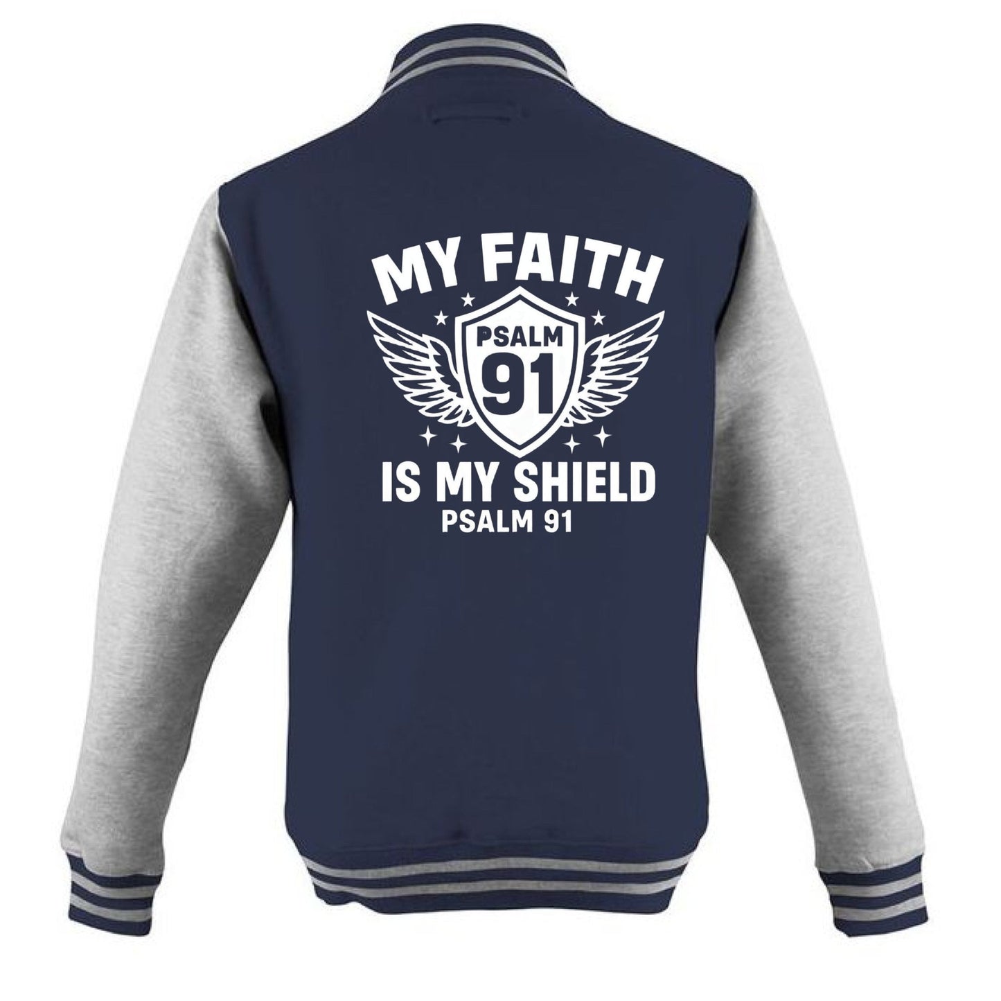 My Faith Is My Shield Men's Christian Heavyweight Letterman Jacket - ClaimedbyGodDesigns