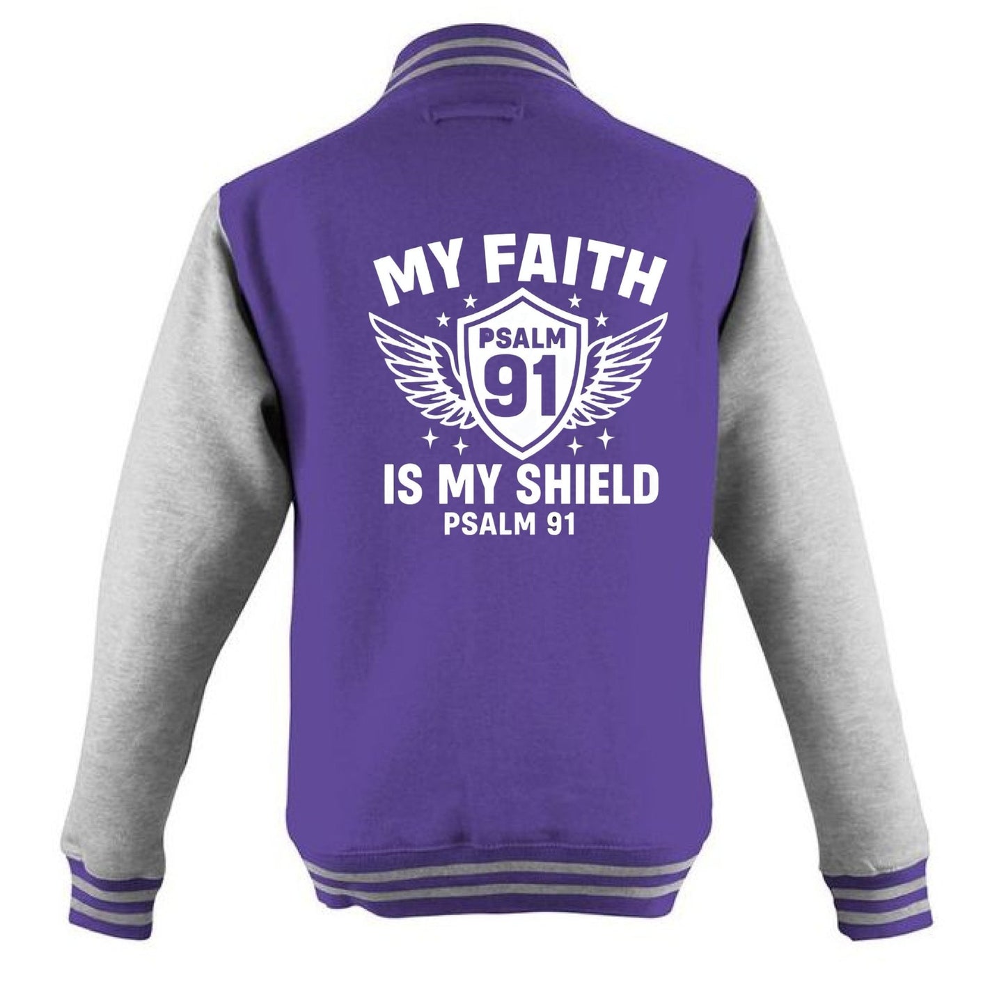 My Faith Is My Shield Men's Christian Heavyweight Letterman Jacket - ClaimedbyGodDesigns