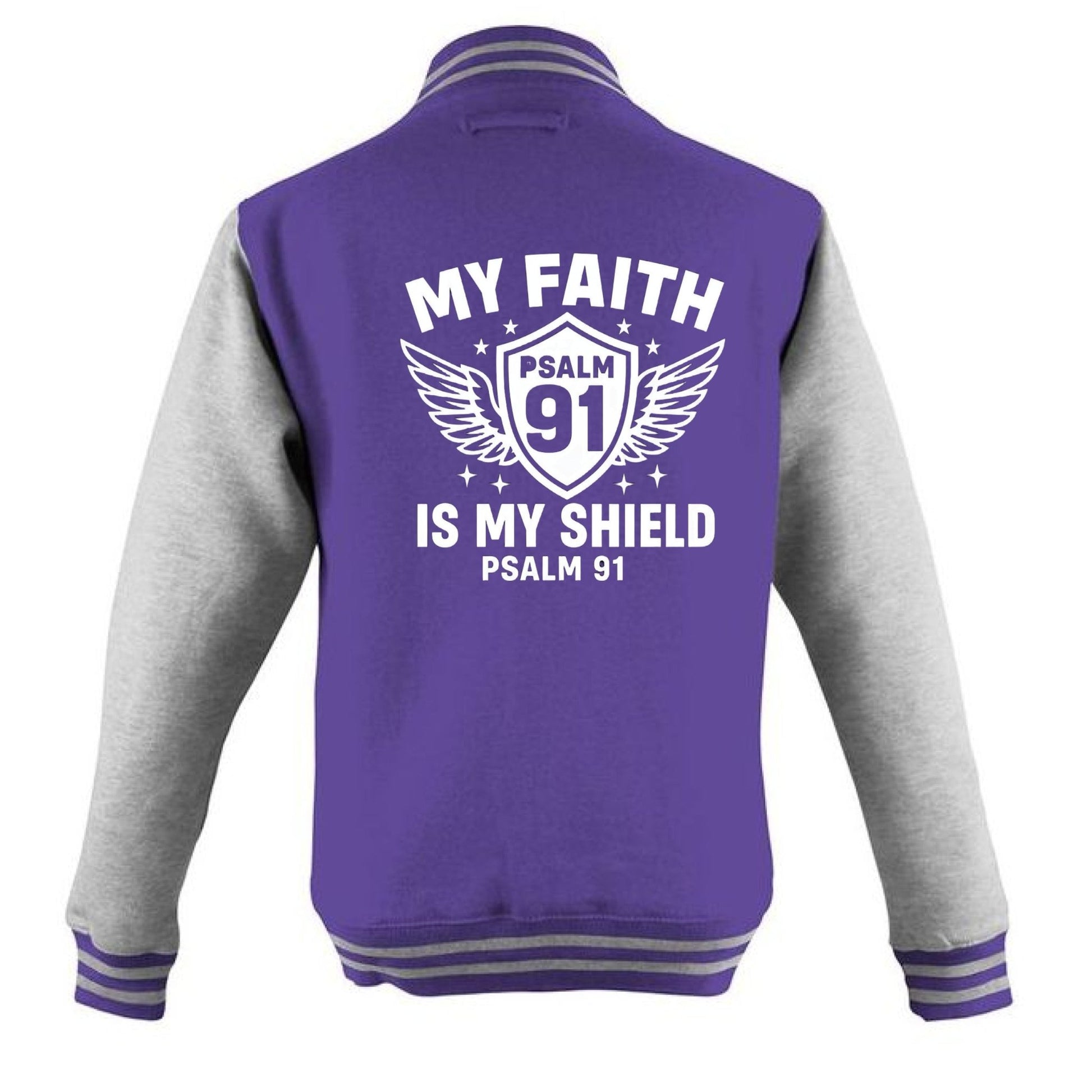 My Faith Is My Shield Men's Christian Heavyweight Letterman Jacket - ClaimedbyGodDesigns