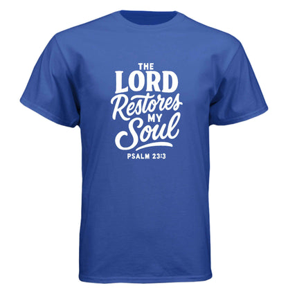 Psalm 23:3 The Lord Restores My Soul Men’s Christian T-Shirt - ClaimedbyGodDesigns