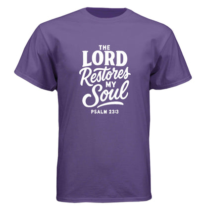 Psalm 23:3 The Lord Restores My Soul Men’s Christian T-Shirt - ClaimedbyGodDesigns