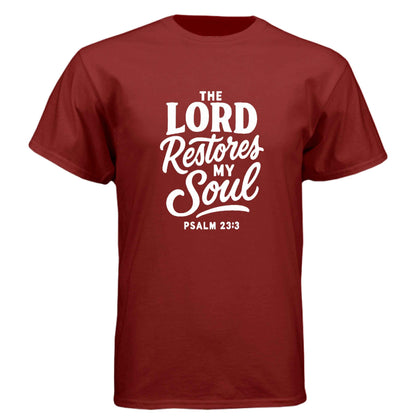 Psalm 23:3 The Lord Restores My Soul Men’s Christian T-Shirt - ClaimedbyGodDesigns
