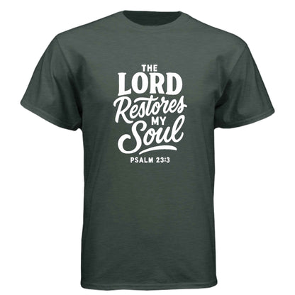 Psalm 23:3 The Lord Restores My Soul Men’s Christian T-Shirt - ClaimedbyGodDesigns