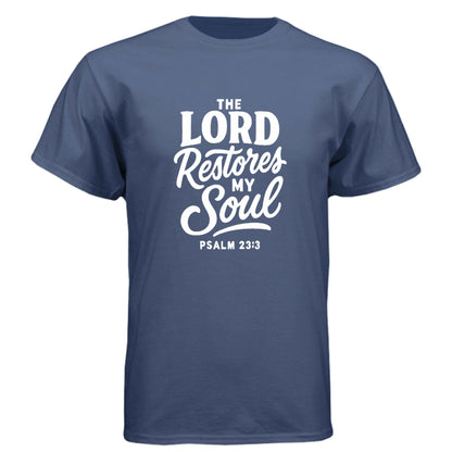Psalm 23:3 The Lord Restores My Soul Men’s Christian T-Shirt - ClaimedbyGodDesigns