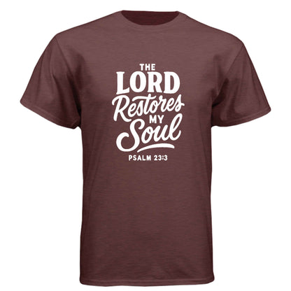 Psalm 23:3 The Lord Restores My Soul Men’s Christian T-Shirt - ClaimedbyGodDesigns