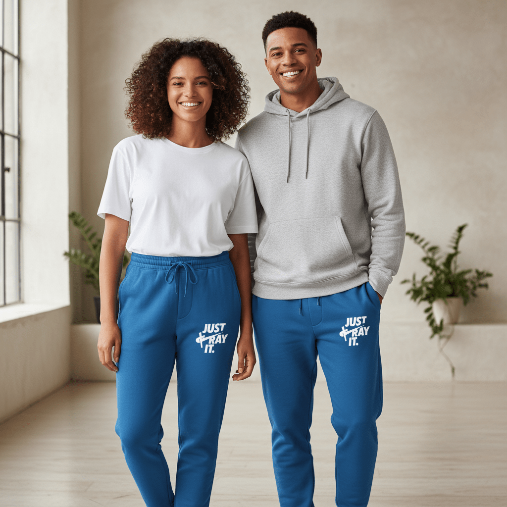 Just Pray It Unisex (Men Women) Christian Midweight Fleece Sweatpants - ClaimedbyGodDesigns