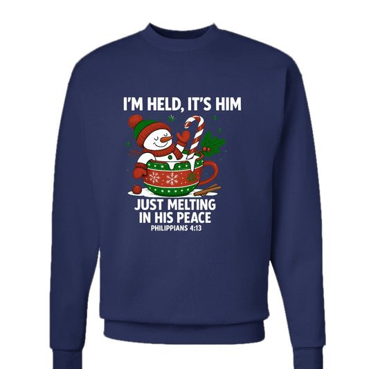 Philippians 4:13 Just Melting In HIs Peace Unisex Christian Pullover Christmas Sweatshirt - ClaimedbyGodDesigns