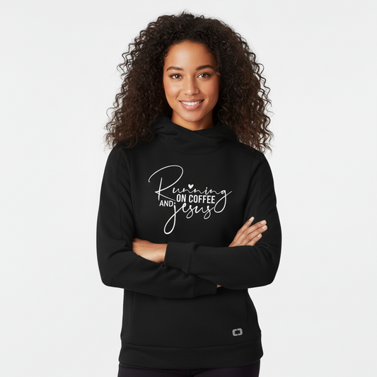 Running On Coffee and Him Women's Christian Unisex Premium Hooded Pullover Sweatshirt
