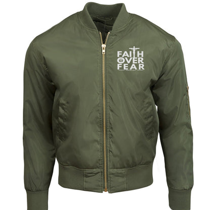 Faith Over Fear Unisex Christian Bomber Jacket - ClaimedbyGodDesigns