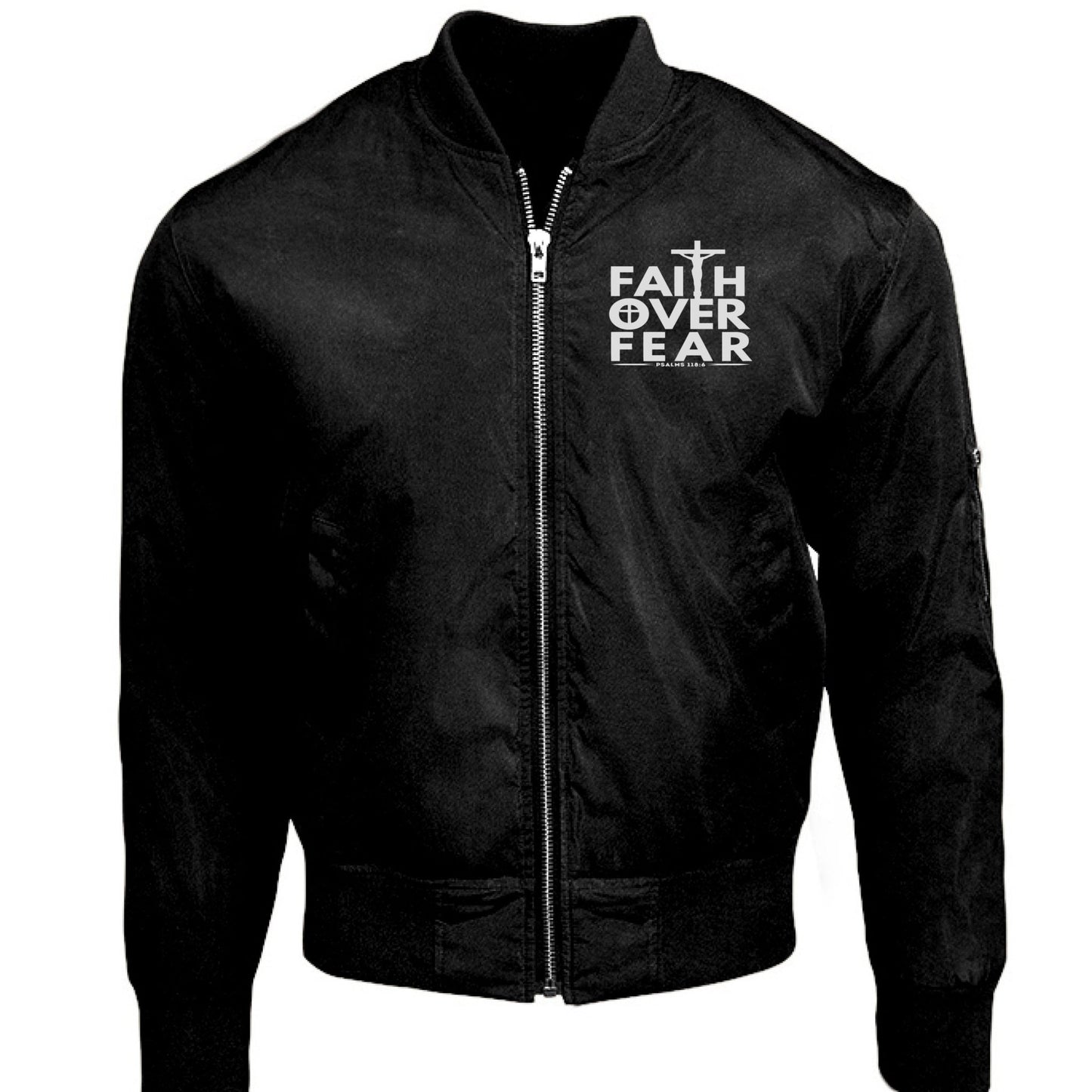 Faith Over Fear Unisex Christian Bomber Jacket - ClaimedbyGodDesigns