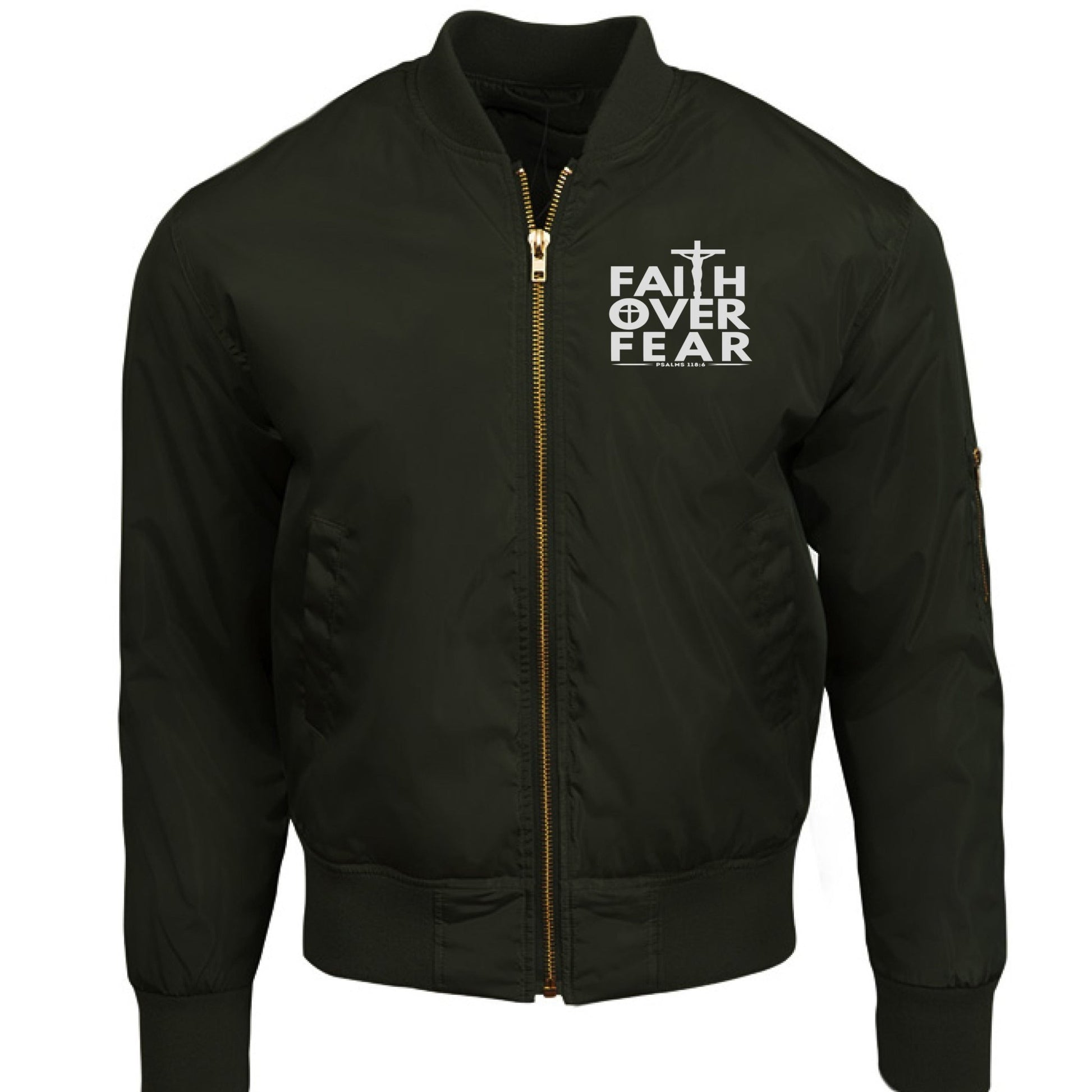 Faith Over Fear Unisex Christian Bomber Jacket - ClaimedbyGodDesigns