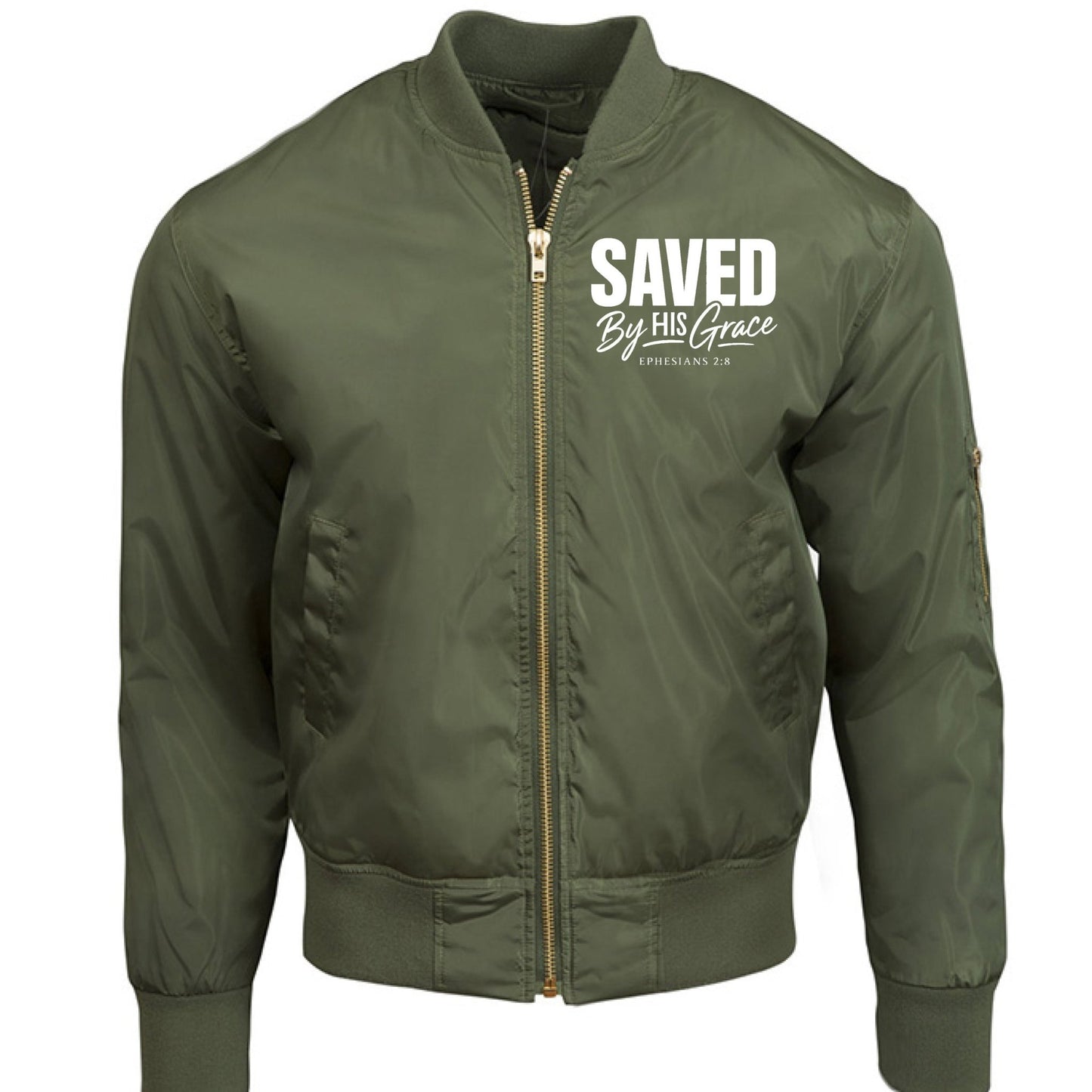 Saved By HIs Grace Unisex Christian Bomber Jacket - ClaimedbyGodDesigns