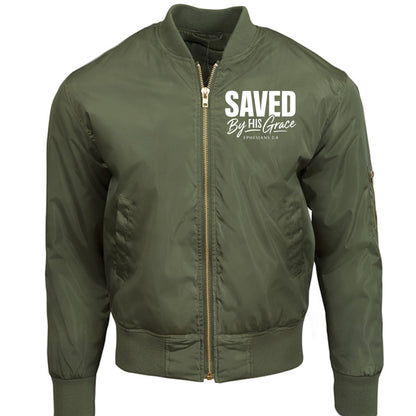Saved By HIs Grace Unisex Christian Bomber Jacket - ClaimedbyGodDesigns