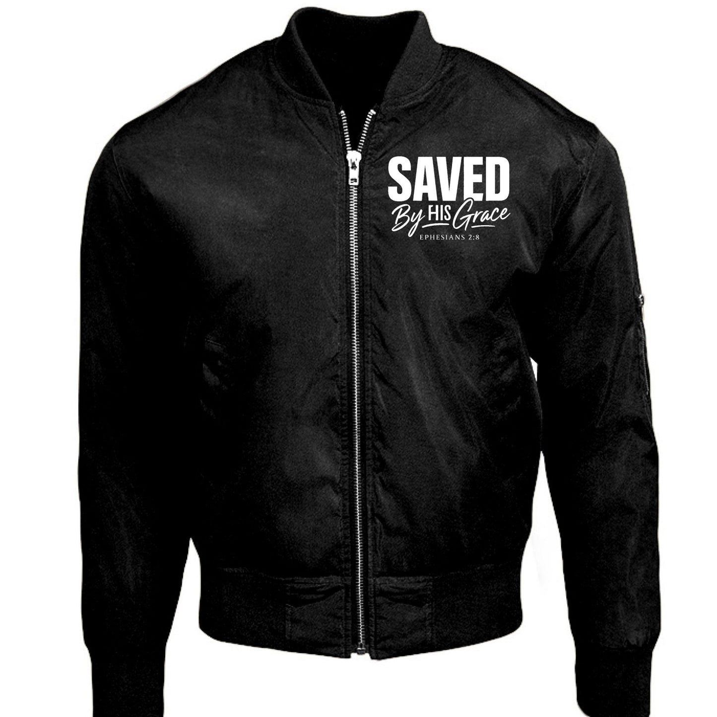 Saved By HIs Grace Unisex Christian Bomber Jacket - ClaimedbyGodDesigns