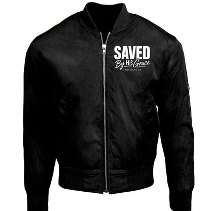 Saved By HIs Grace Unisex Christian Bomber Jacket - ClaimedbyGodDesigns