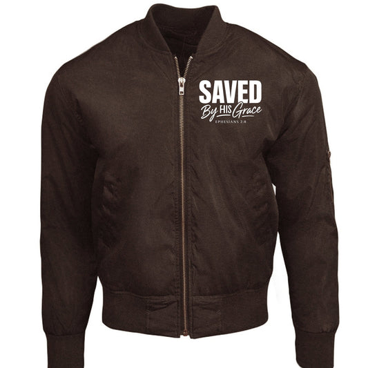 Saved By HIs Grace Unisex Christian Bomber Jacket - ClaimedbyGodDesigns