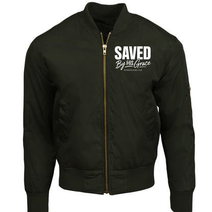 Saved By HIs Grace Unisex Christian Bomber Jacket - ClaimedbyGodDesigns