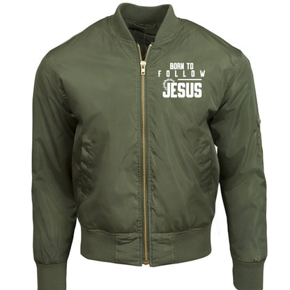 Born To Follow Him Unisex Christian Bomber Jacket - ClaimedbyGodDesigns