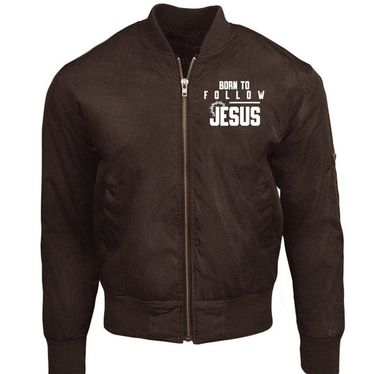 Born To Follow Him Unisex Christian Bomber Jacket - ClaimedbyGodDesigns