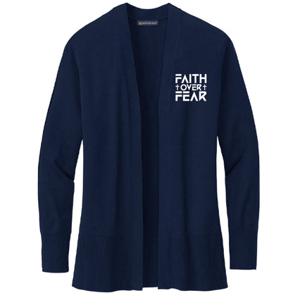 Faith Over Fear Premium Women's Christian Cotton Stretch Long Cardigan Sweater - ClaimedbyGodDesigns