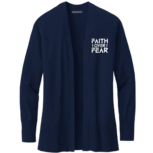 Faith Over Fear Premium Women's Christian Cotton Stretch Long Cardigan Sweater - ClaimedbyGodDesigns
