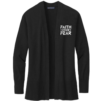 Faith Over Fear Premium Women's Christian Cotton Stretch Long Cardigan Sweater - ClaimedbyGodDesigns