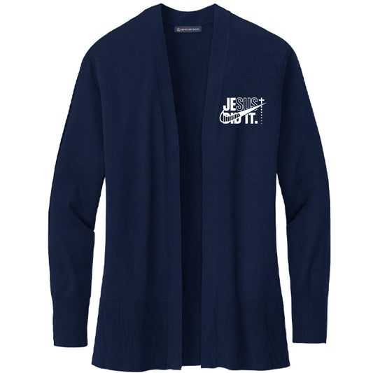 He Did It Premium Women’s Christian Cotton Stretch Long Cardigan Sweater - ClaimedbyGodDesigns