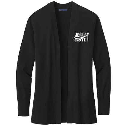 He Did It Premium Women’s Christian Cotton Stretch Long Cardigan Sweater - ClaimedbyGodDesigns