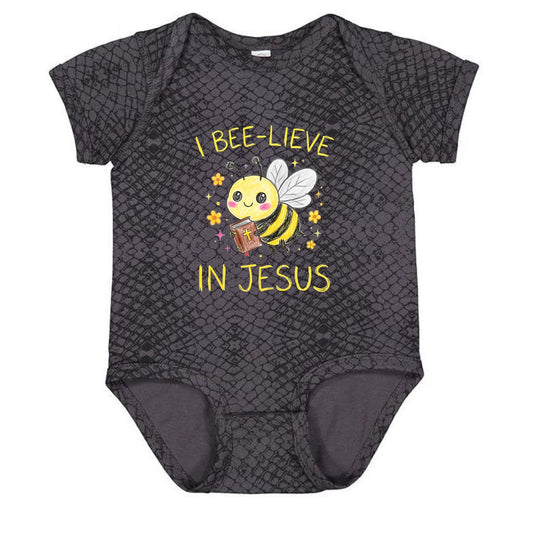 I Bee‑lieve In Jesus Christian Baby Jumpsuit - ClaimedbyGodDesigns
