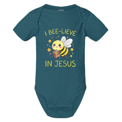 I Bee‑lieve In Jesus Christian Baby Jumpsuit - ClaimedbyGodDesigns