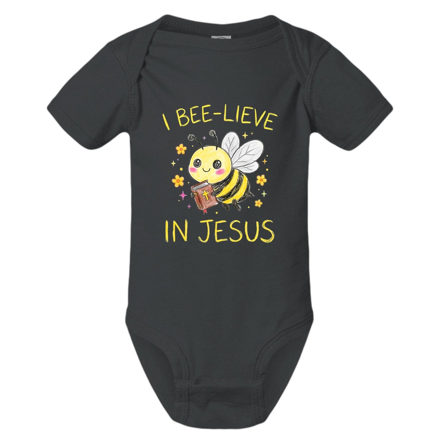 I Bee‑lieve In Jesus Christian Baby Jumpsuit - ClaimedbyGodDesigns