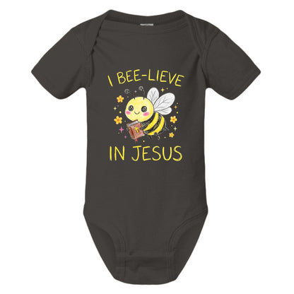 I Bee‑lieve In Jesus Christian Baby Jumpsuit - ClaimedbyGodDesigns