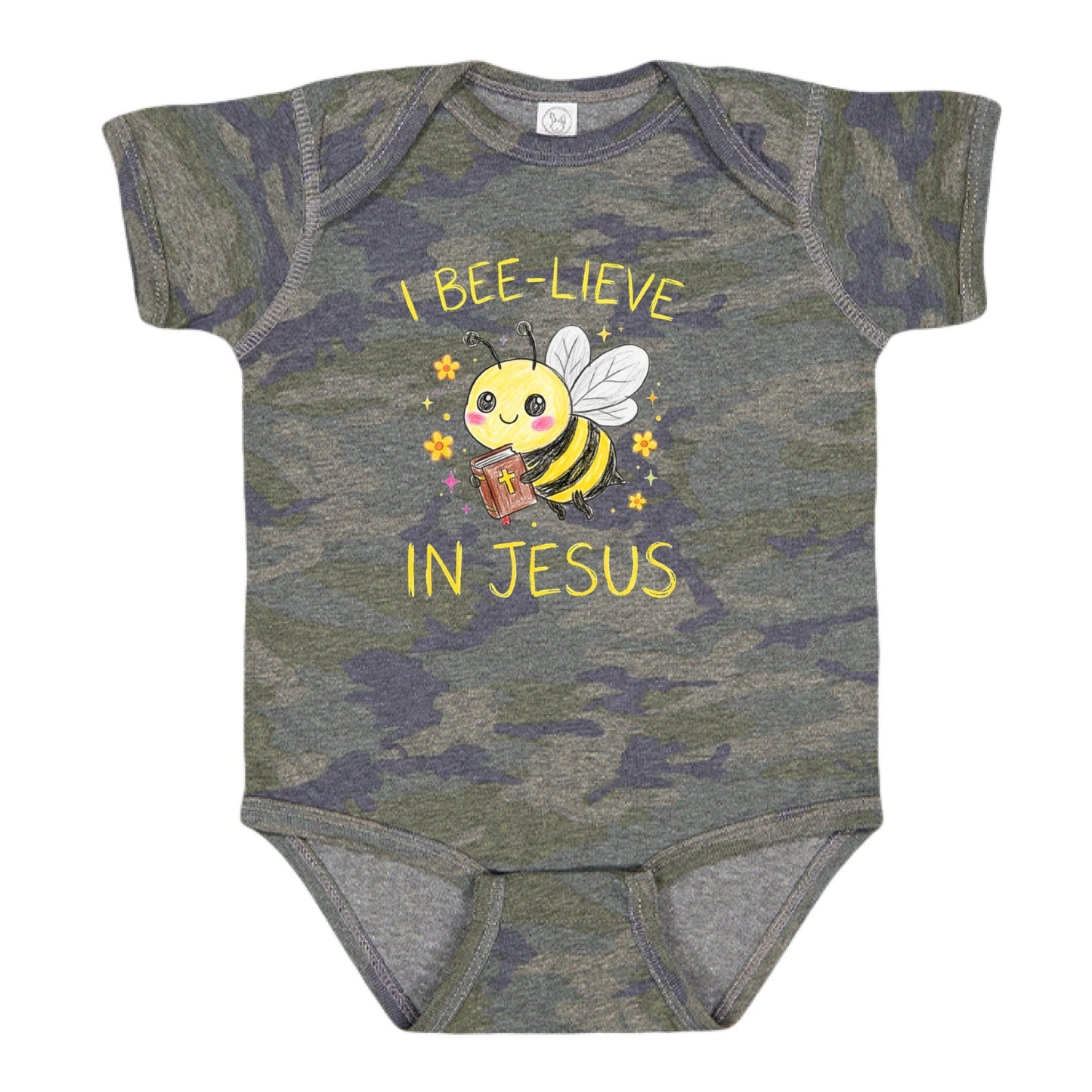 I Bee‑lieve In Jesus Christian Baby Jumpsuit - ClaimedbyGodDesigns