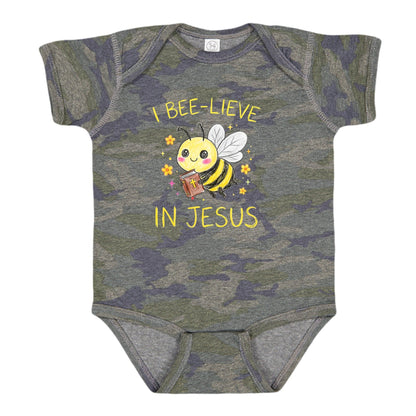 I Bee‑lieve In Jesus Christian Baby Jumpsuit - ClaimedbyGodDesigns
